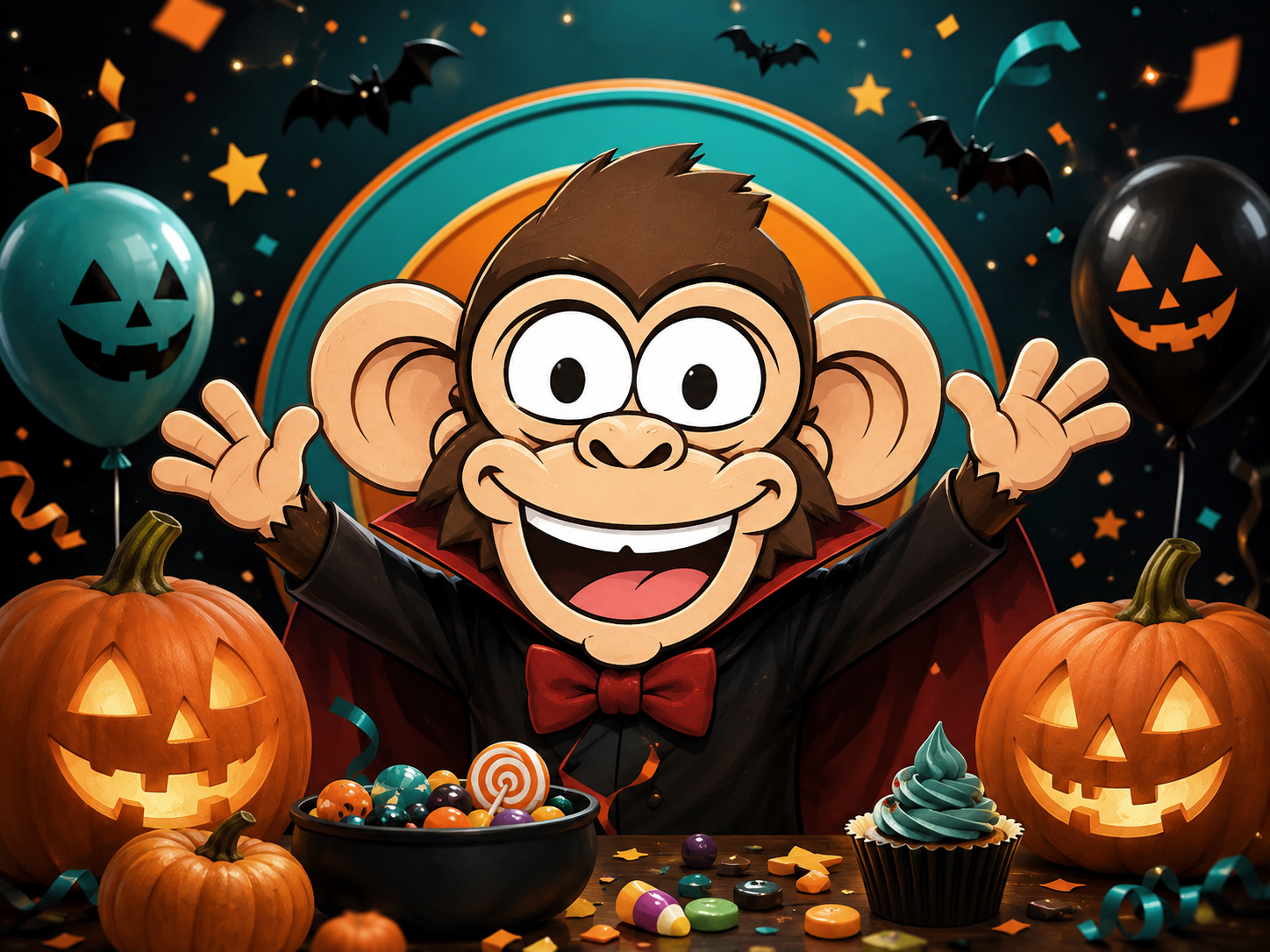 Vysmátý opičák na halloweenské dětské akci